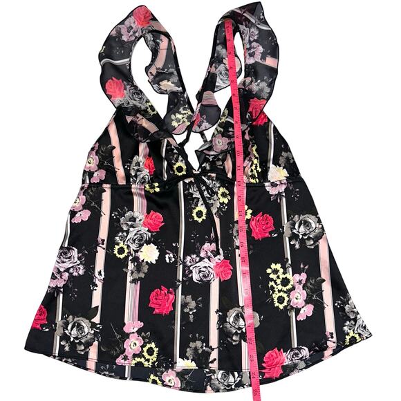 Victorias Secret Satin Black Rose Ruffle Strap Sleep Cami Tank Top Size Medium - Picture 12 of 12